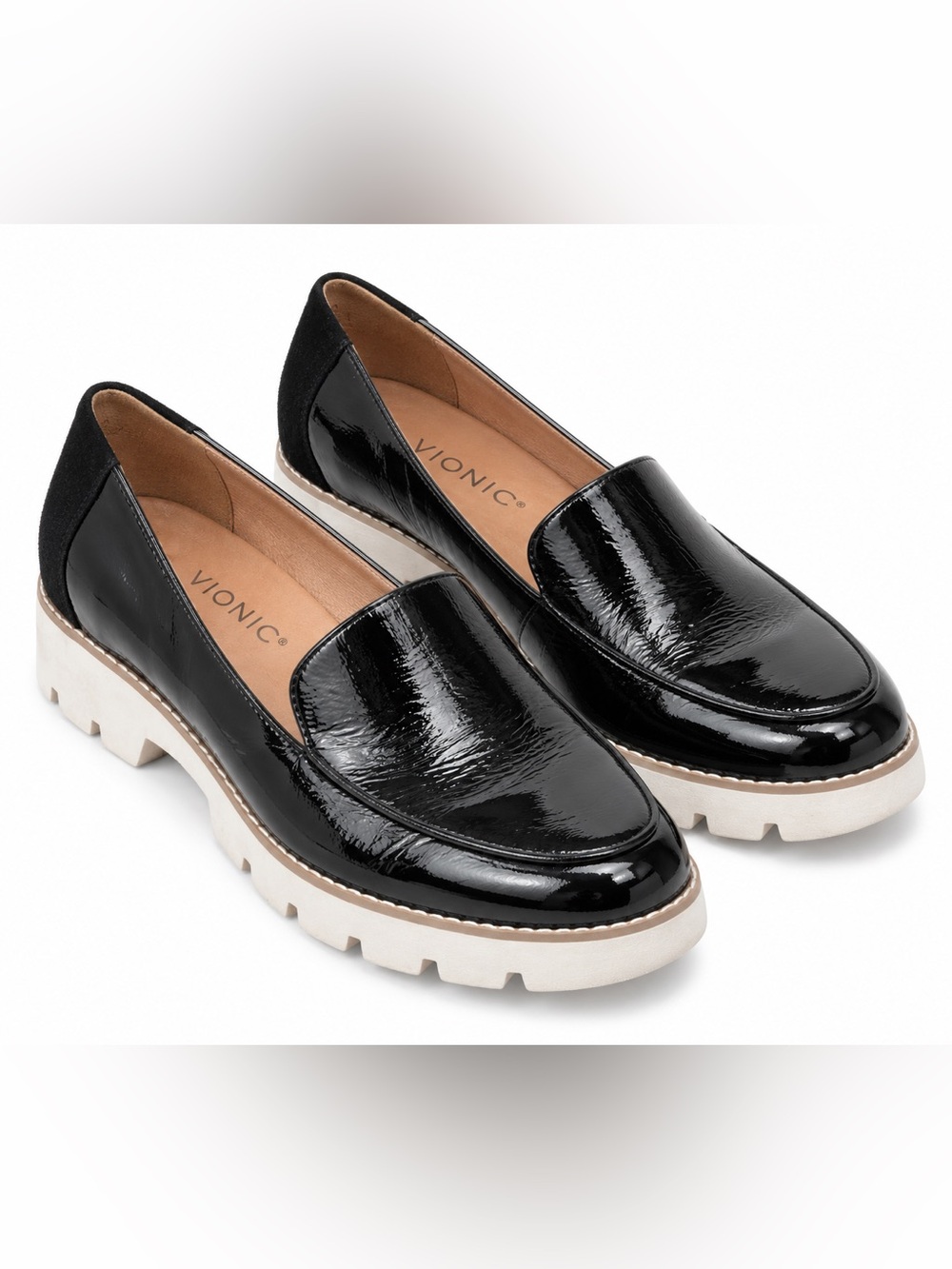 Vionic Kensley Black Patent Leather Lug Sole Platform Loafers Women’s 9 EU 40